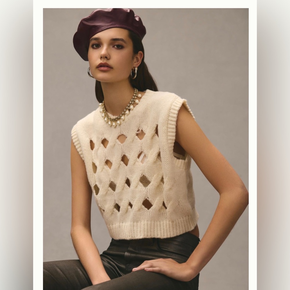 🤍 Anthropologie Pilcro Cutout Knit Vest Cream Ivory One size cropped